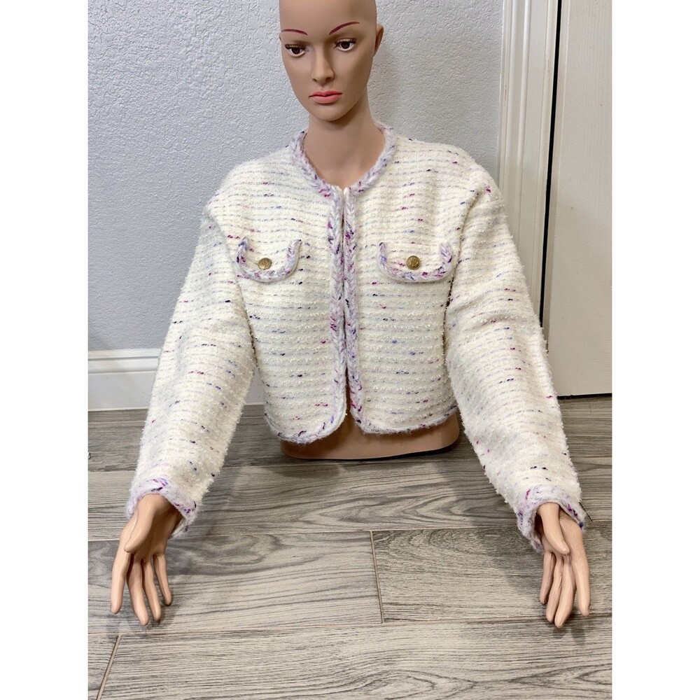 J.Crew Lady Jacket S Ivory Boucle Tweed Wool Alpaca Blend Cropped Gold Button